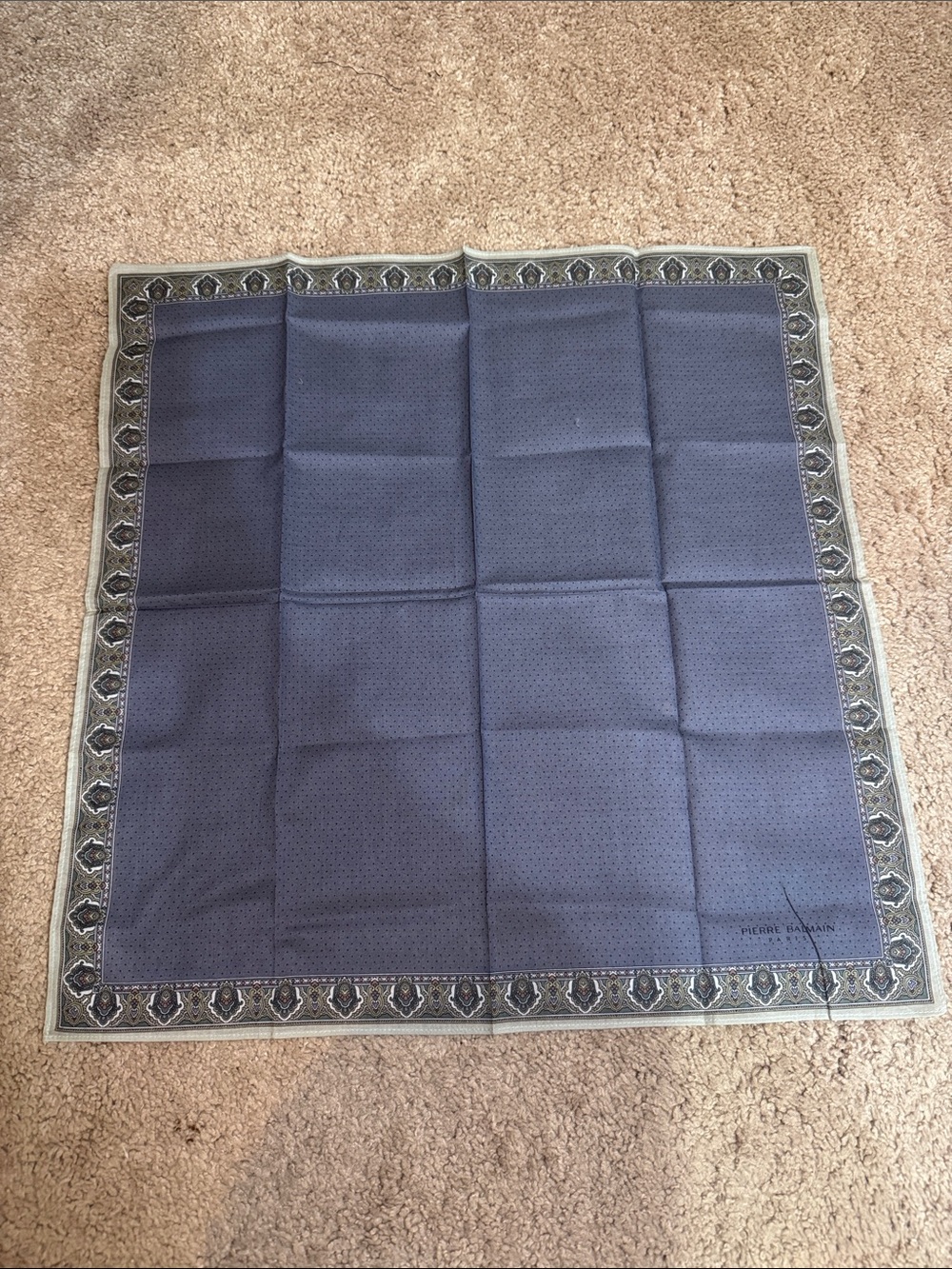 Pierre Balmain Dark Blue Pocket Square with Patterned Border